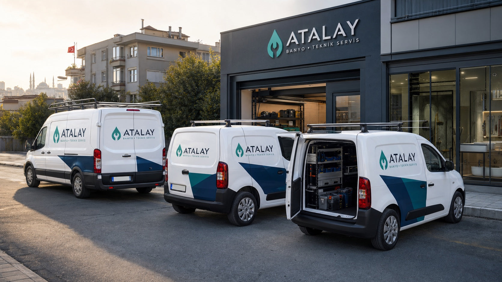Atalay Banyo logolu teknik servis araçları