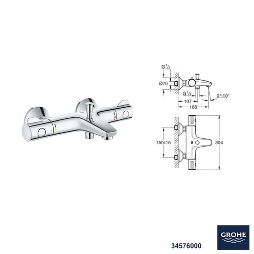 Grohe BauEdge Termostatik Banyo Bataryası Seti 24