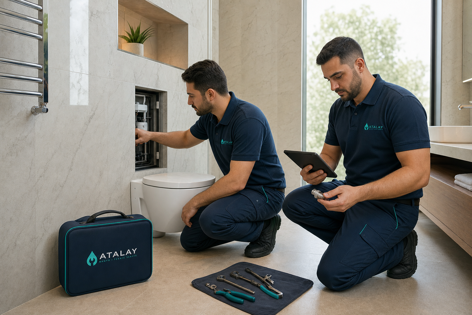 Atalay Banyo logolu teknik servis ekibi